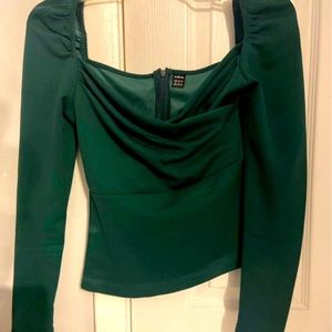 Top - green sweetheart neck puff sleeve wrap too